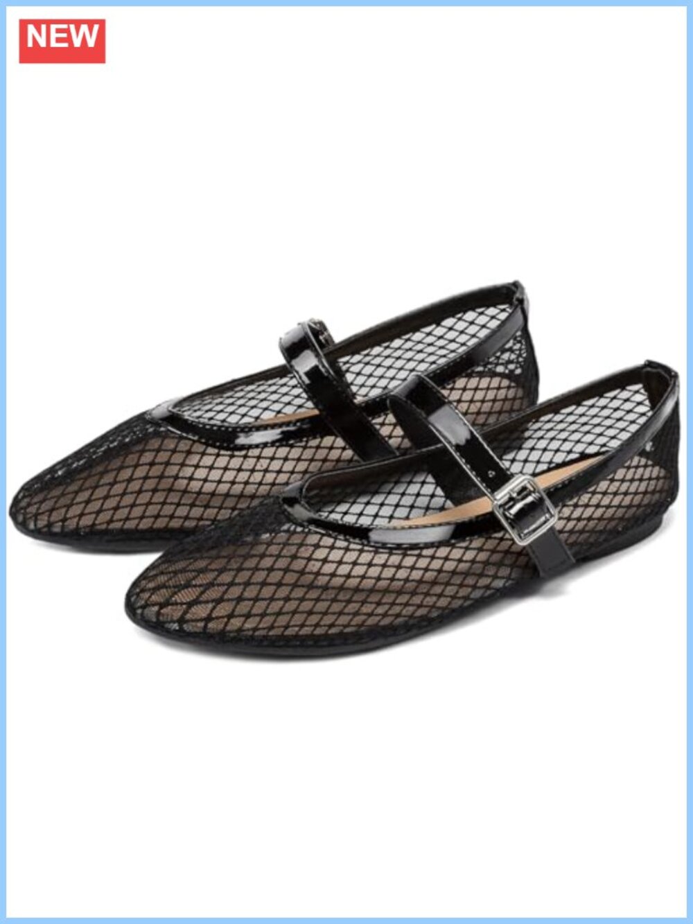 Women's Mesh Ballet Flats Fishnet Mary Jane Flats Buckle Strap Round Toe